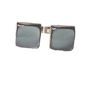 Smokey Grey Glass Stone Cuff Links Gold Tone Whale Back